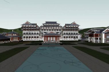 SketchUp Hotel Model: Xinyi Lotus Villa - Multi-Story Chinese-Style Clubhouse-BIM WORLD