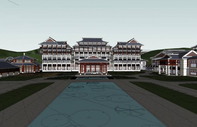 SketchUp Hotel Model: Xinyi Lotus Villa - Multi-Story Chinese-Style Clubhouse