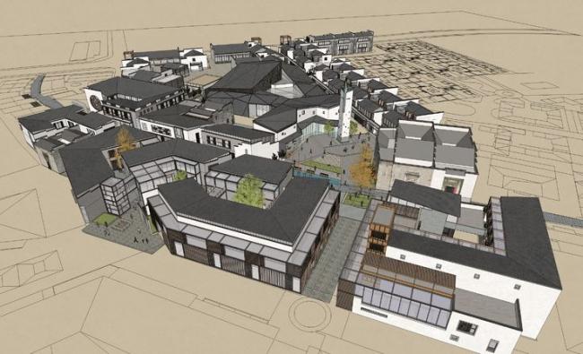 SketchUp Business Model: Multi-Story Commercial Pedestrian Street and Chinese-Style Plaza