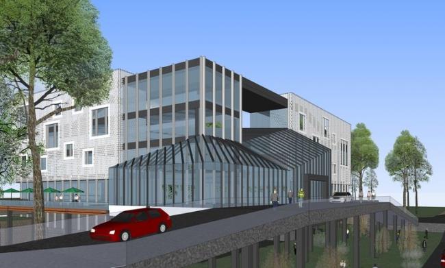 SketchUp Business Model: Modern Multi-Story Commercial Club with Landscape Design