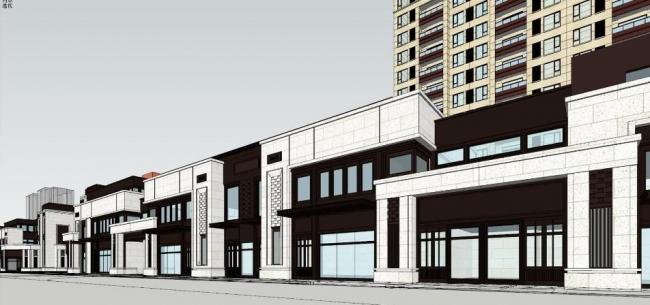 SketchUp Business Model: Vanke Street Commercial Project in Neoclassical Style