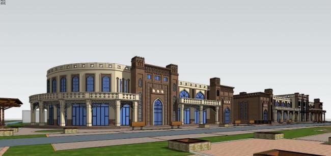 SketchUp Business Model: Exploring Xinjiang's Islamic-Inspired Multi-Story Commercial Street and Folk Traditions