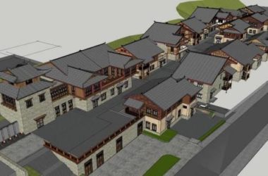 SketchUp Business Model: Multi-Story Commercial Street Featuring Tibetan Qiang and Chinese Architectural Styles-BIM WORLD