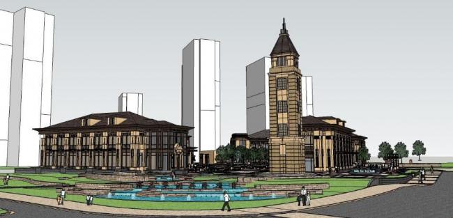 SketchUp Business Model: European Classical Style Multi-Story Commercial Building