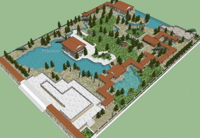SketchUp Landscape Design: Chinese-Style Park with Garden and Water Features