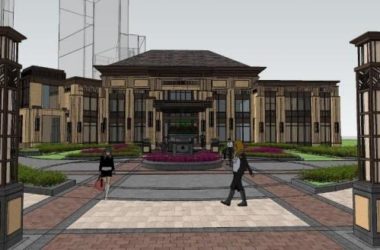SketchUp Business Model: CR Sales Office, Multi-Story Commercial Club in Classic Style-BIM WORLD