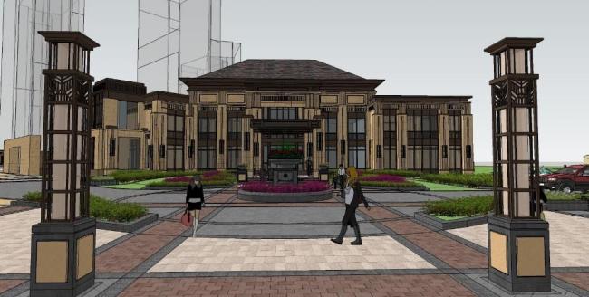 SketchUp Business Model: CR Sales Office, Multi-Story Commercial Club in Classic Style