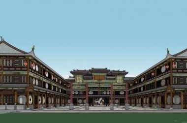SketchUp Business Model: Multi-Story Commercial Building with Antique Chinese Architecture-BIM WORLD