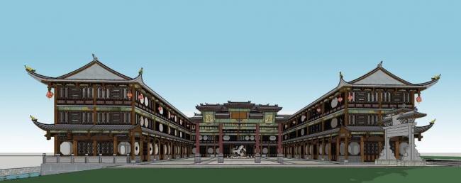 SketchUp Business Model: Multi-Story Commercial Building with Antique Chinese Architecture