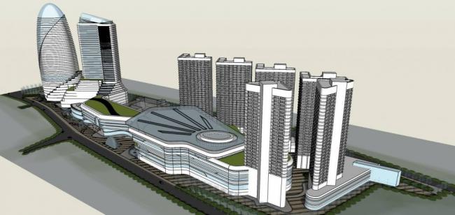 SketchUp Complex Model: Modern High-Rise Planning for Office, Hotel, Commercial, and Financial Districts