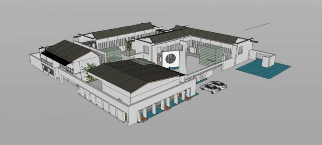 SketchUp Hotel Model: Multi-Story Conference Center and Office with Chinese-Inspired Design