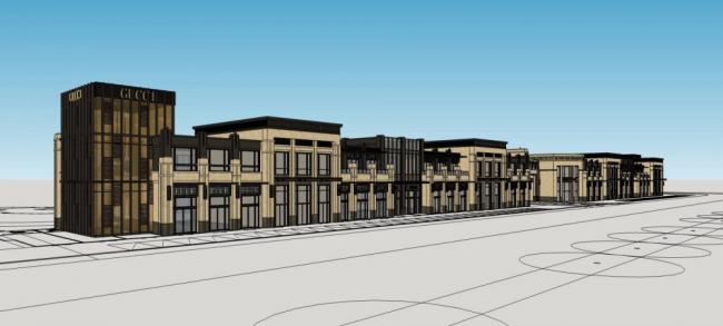 SketchUp Business Model: Multi-Story Commercial Street with Neoclassical Entrance