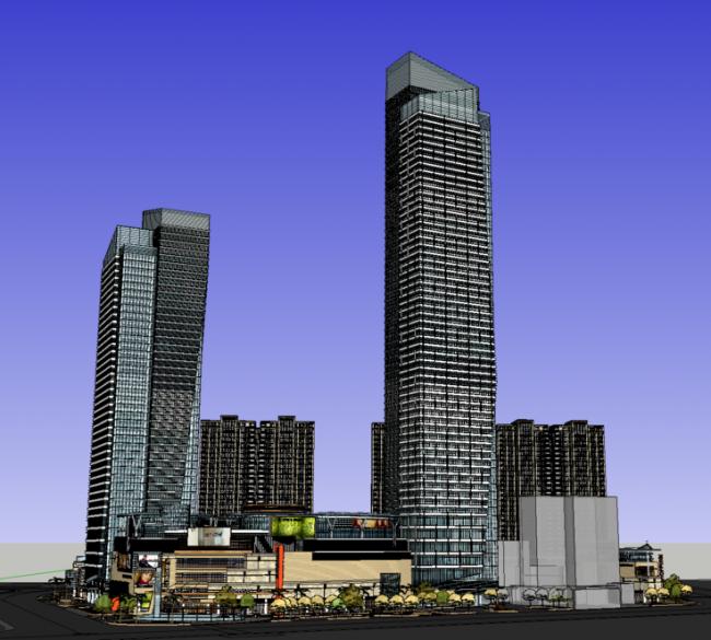 SketchUp Complex Model: Modern Super High-Rise Commercial Center with Apartments, Hotel, and Offices