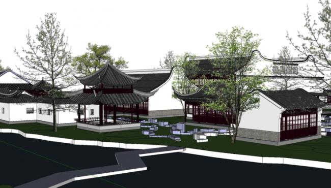 SketchUp Landscape Model: Traditional Chinese Garden and Courtyard Design