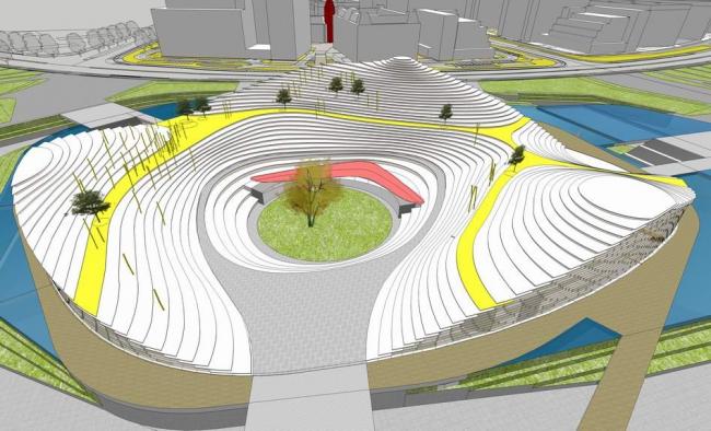 SketchUp Cultural Model: Multi-Story Hill of Technology Exhibition Center in Modern Style