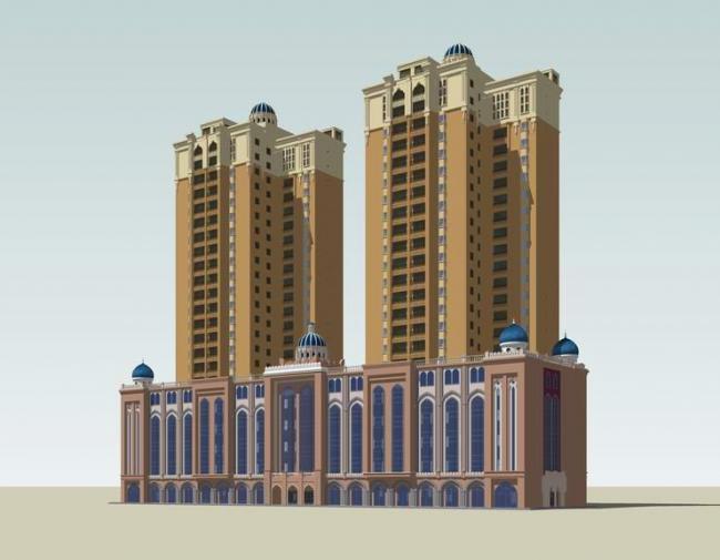 SketchUp Residential Model: Hui Islamic High-Rise with Commercial Ground Floor and Classical Architecture