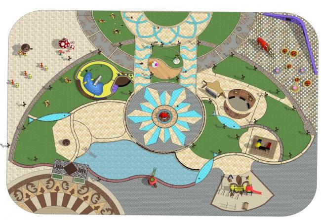 Modern SketchUp Landscape Model Featuring Children's Playground and Entertainment Facilities