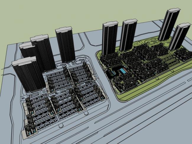 Modern High-Rise Residential Complex 3D Model in SketchUp
