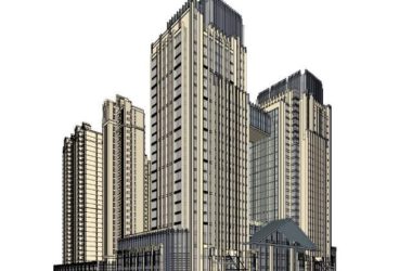 SketchUp Model of a Neoclassical High-Rise Mixed-Use Complex: Commercial and Residential-BIM WORLD