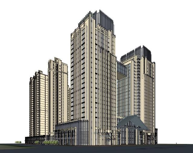 SketchUp Model of a Neoclassical High-Rise Mixed-Use Complex: Commercial and Residential