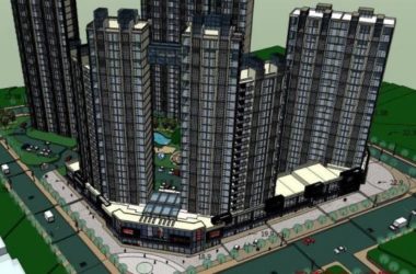 SketchUp Complex Model: Modern High-Rise Residential, Office, and Ground Floor Commercial Building-BIM WORLD