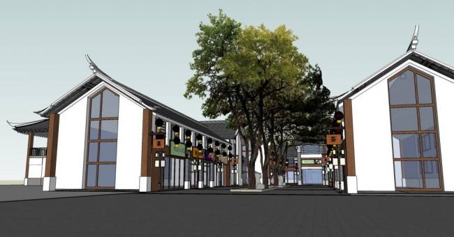 SketchUp Business Model: Multi-Story Commercial Street with Chinese Architecture