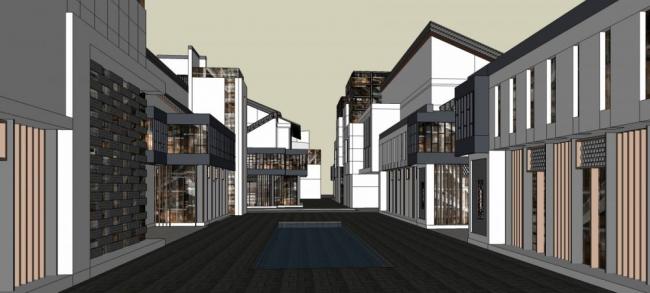 SketchUp Business Model: Multi-Story Commercial Street in Modern Chinese Style