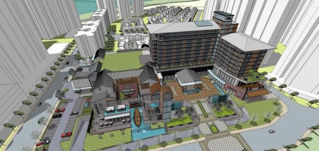 Multi-Story Hotel and Office Model in Modern Chinese Style | SketchUp Design