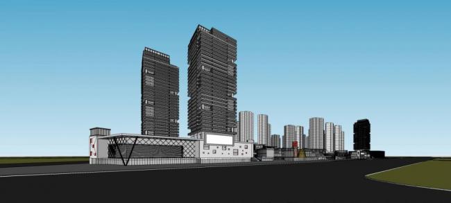 SketchUp Model of a Modern Super High-Rise Urban Complex: Residential, Office, and Commercial Spaces