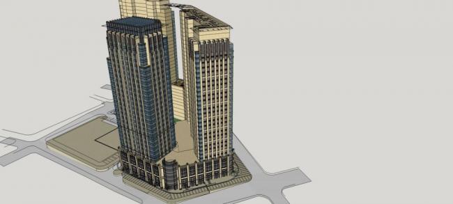 SketchUp Complex Model: Neoclassical High-Rise Office and Commercial Podium