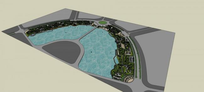 Modern Waterfront Park Landscape Model in SketchUp