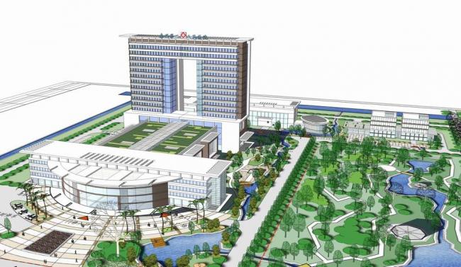 Modern Multi-Story Hybrid Hospital Model in SketchUp: High-Rise Medical Building Design
