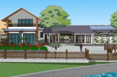 SketchUp Hotel Model: Multi-Story Commercial Building with Modern Chinese Courtyard and Landscape Design-BIM WORLD