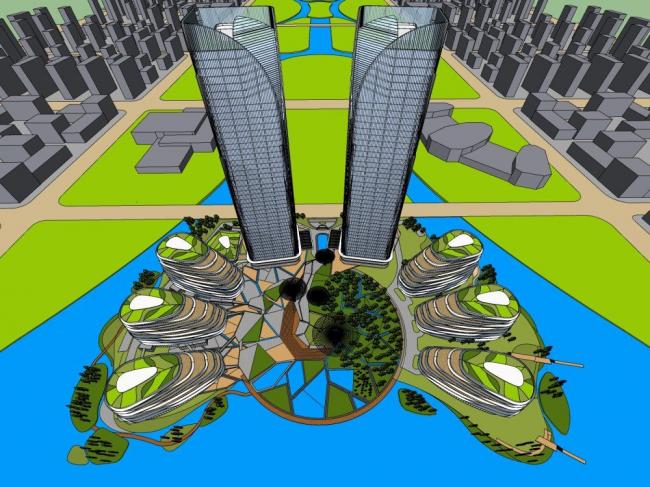 SketchUp Complex Model: Modern Super High-Rise Commercial and Office Building