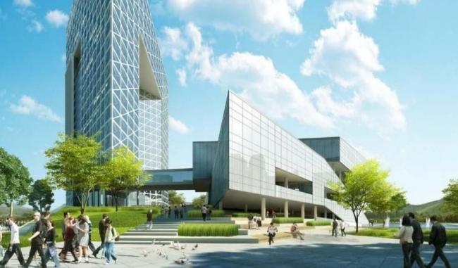 SketchUp Model of Wuhan Optics Valley Pharmaceutical Technology Trading Center: Modern Multi-Story Mixed-Use Office Building