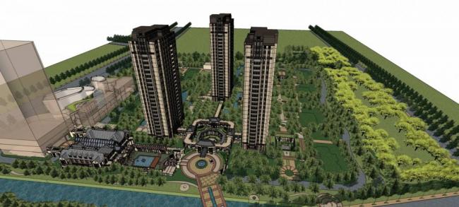 SketchUp Residential Models: High-Rise Apartments, Community Spaces, European Classical Architecture, and Entrance Landscapes