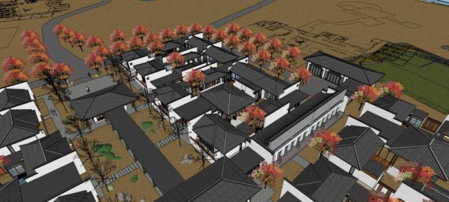 SketchUp Multi-Story Chinese-Style Leisure Resort and Hotel Model