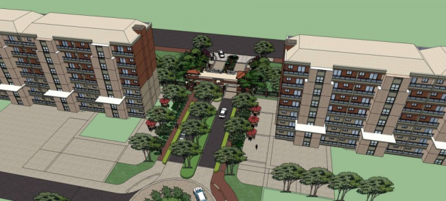 SketchUp Residential Model: European Classical High-Rise with Community Entrance Gate