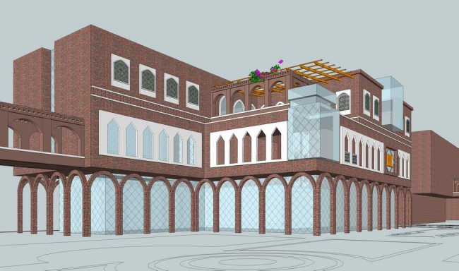 SketchUp Business Model: Multi-Story Commercial Street Featuring Arab, Xinjiang, and Classical Styles