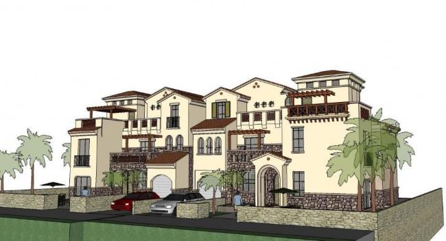 Spanish-Style Double Split Villa Model in SketchUp