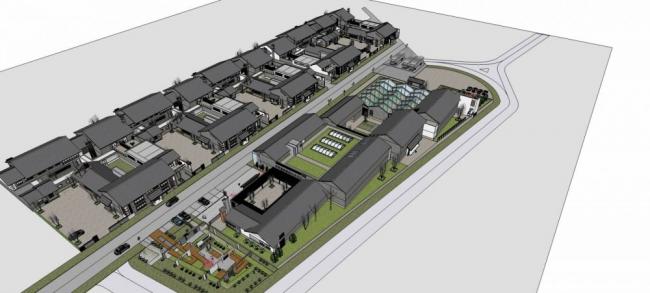SketchUp Business Model: Multi-Story Commercial Street Inspired by Chinese Architecture