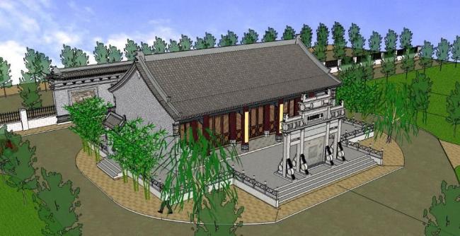 SketchUp Model of Ancient Chinese Ancestral Hall Architecture