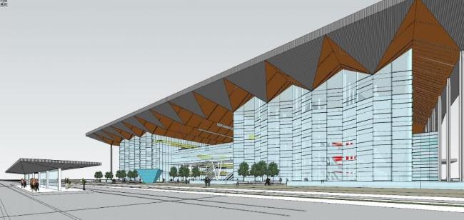 SketchUp Design: Modern Multi-Story Bus Station and Station Road Bridge Architecture