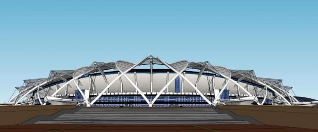Modern Multi-Story Sports Arena Model in SketchUp