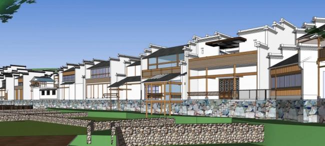 Huizhou Lakeside Leisure Resort: Multi-Story Chinese-Style Hotel Sketchup Model