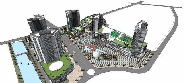 SketchUp Model of a Modern High-Rise Urban Commercial and Office Complex