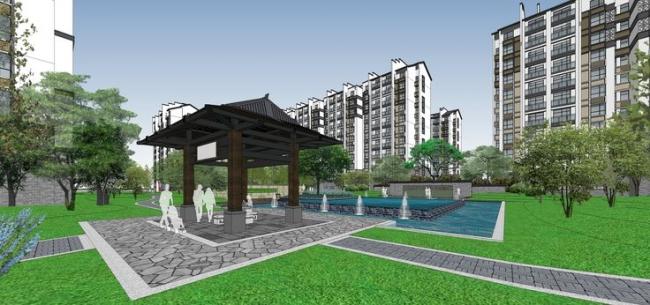 SketchUp Model of a High-Rise Residential Community Featuring Chinese Architectural Style