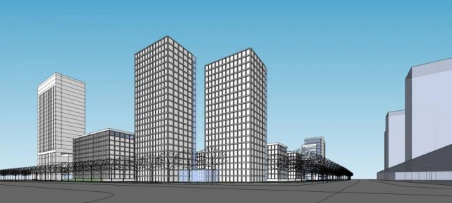 SketchUp Complex Model: Modern Urban Commercial Complex with High-Rise Offices