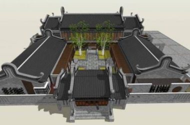 SketchUp Business Model: Multi-Story Clubhouse and Commercial Building with Chinese Architectural Style-BIM WORLD