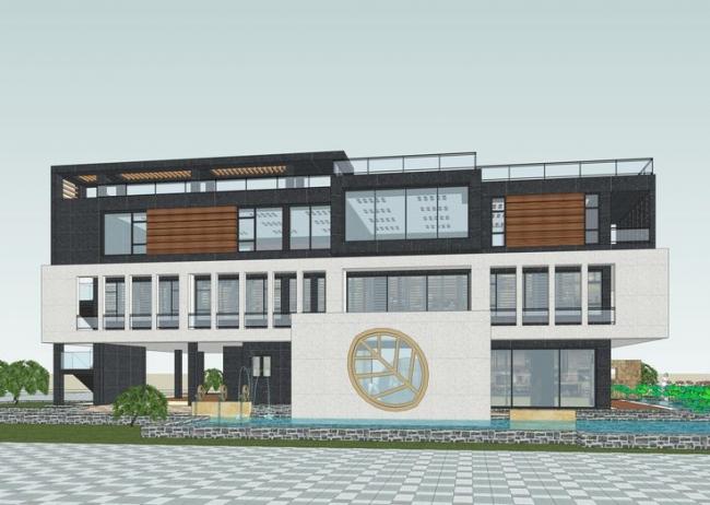 SketchUp Business Model: Multi-Story Private Clubhouse and Modern Commercial Building